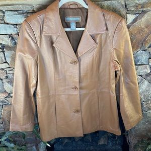 💯 Leather Medium Blazer; Caramel Color; Lined; Front & Side Pockets; NWOT